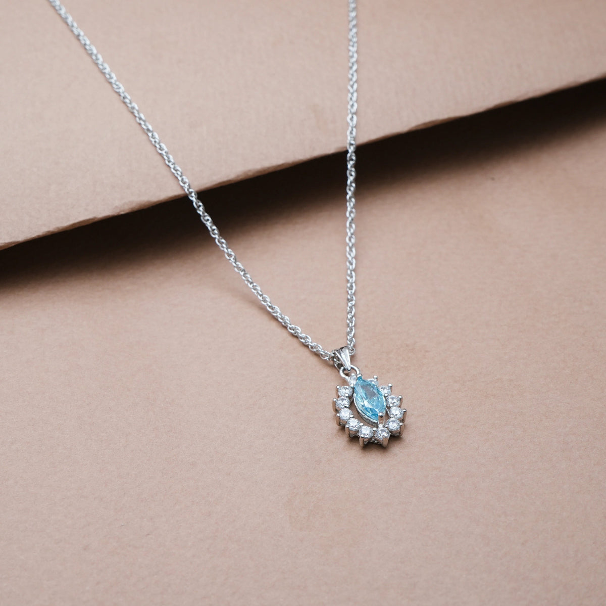 925 Silver Marquise Aquamarine Pendant - 925 sterling silver pendant by Tassya Silver