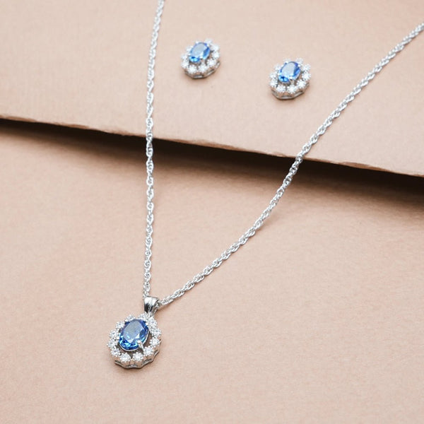 925 Silver Midnight Bloom Pendant & Studs Set