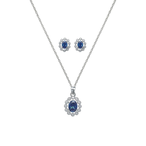 925 Silver Midnight Bloom Pendant & Studs Set