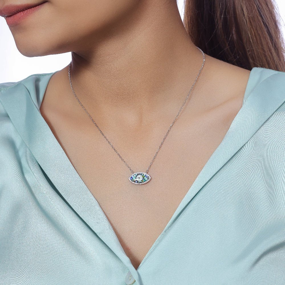 925 Silver Mosaic Eye Chain Pendant - 925 sterling silver pendant by Tassya Silver