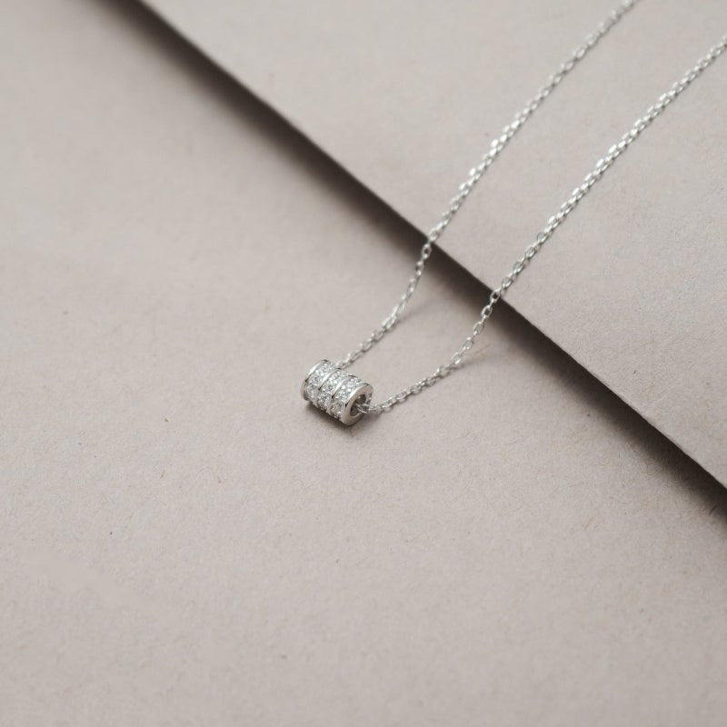 925 Silver Pave Cylinder Chain Pendant - 925 sterling silver pendant by Tassya Silver