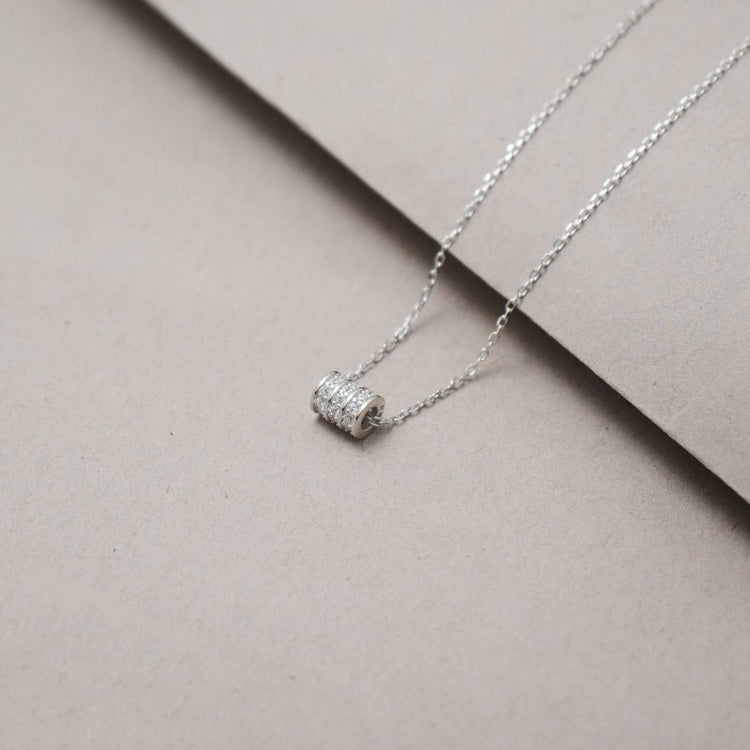 925 Silver Pave Cylinder Chain Pendant - 925 sterling silver pendant by Tassya Silver