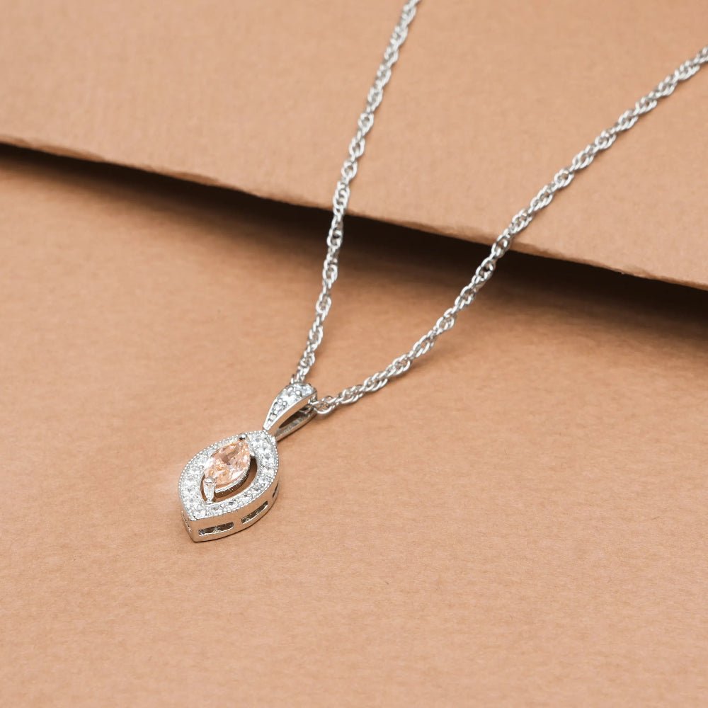 925 Silver Peach Marquise Diamond Pendant - 925 sterling silver pendant by Tassya Silver