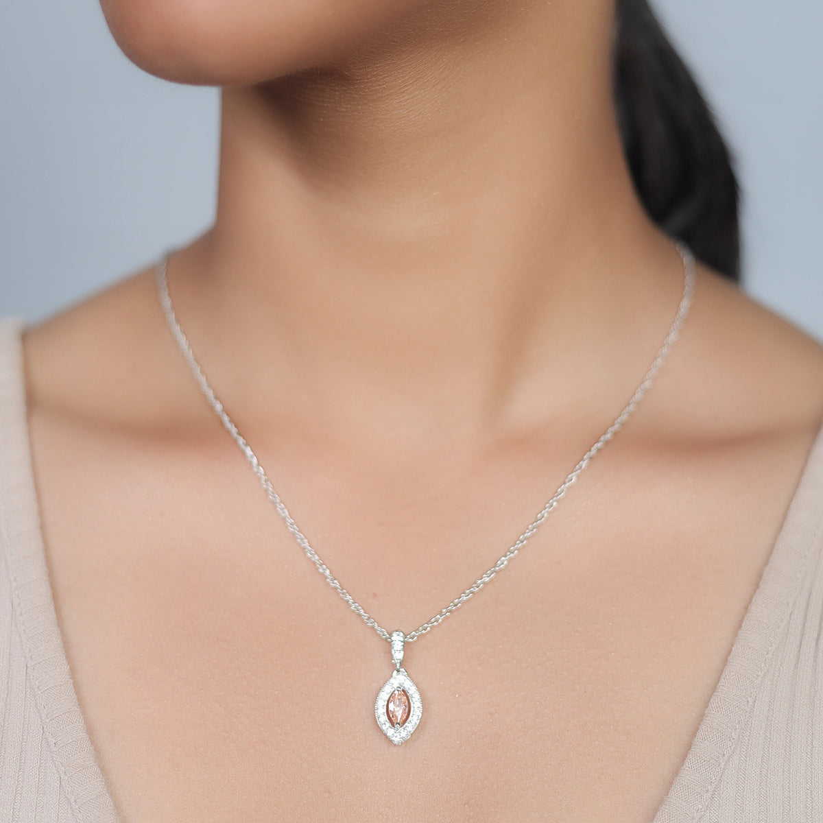 925 Silver Peach Marquise Diamond Pendant - 925 sterling silver pendant by Tassya Silver