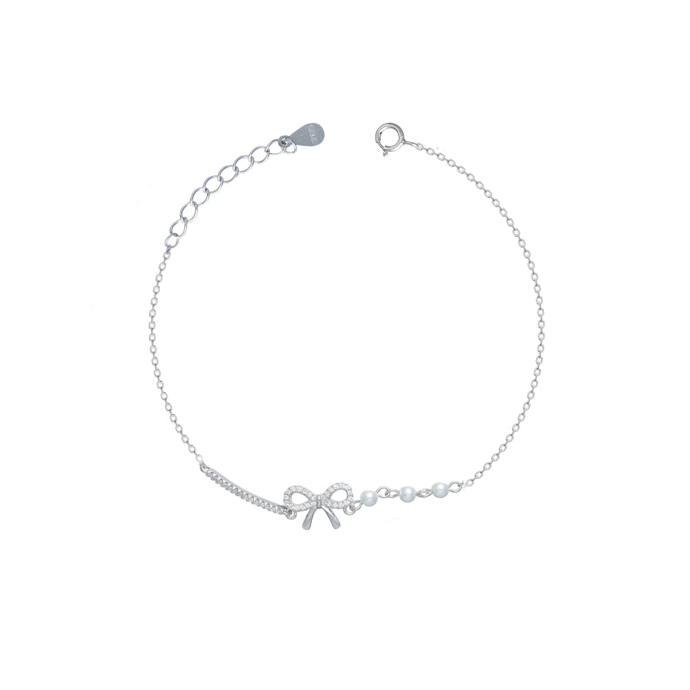 925 Silver Pearl Bow Bracelet - 925 sterling silver bracelet by Tassya Silver