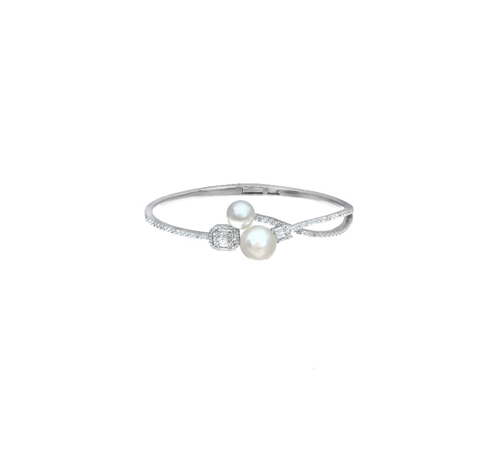 925 Silver Pearl Diamond Embrace Kada - 925 sterling silver bracelet by Tassya Silver