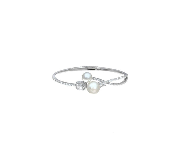 925 Silver Pearl Diamond Embrace Kada