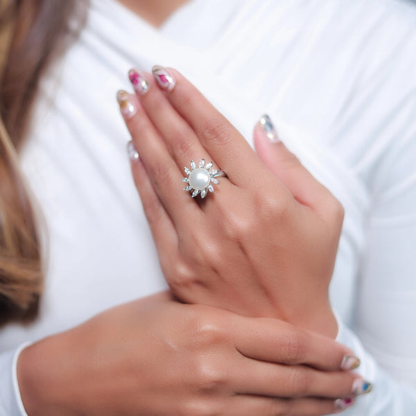 925 Silver Pearl Sun Ring