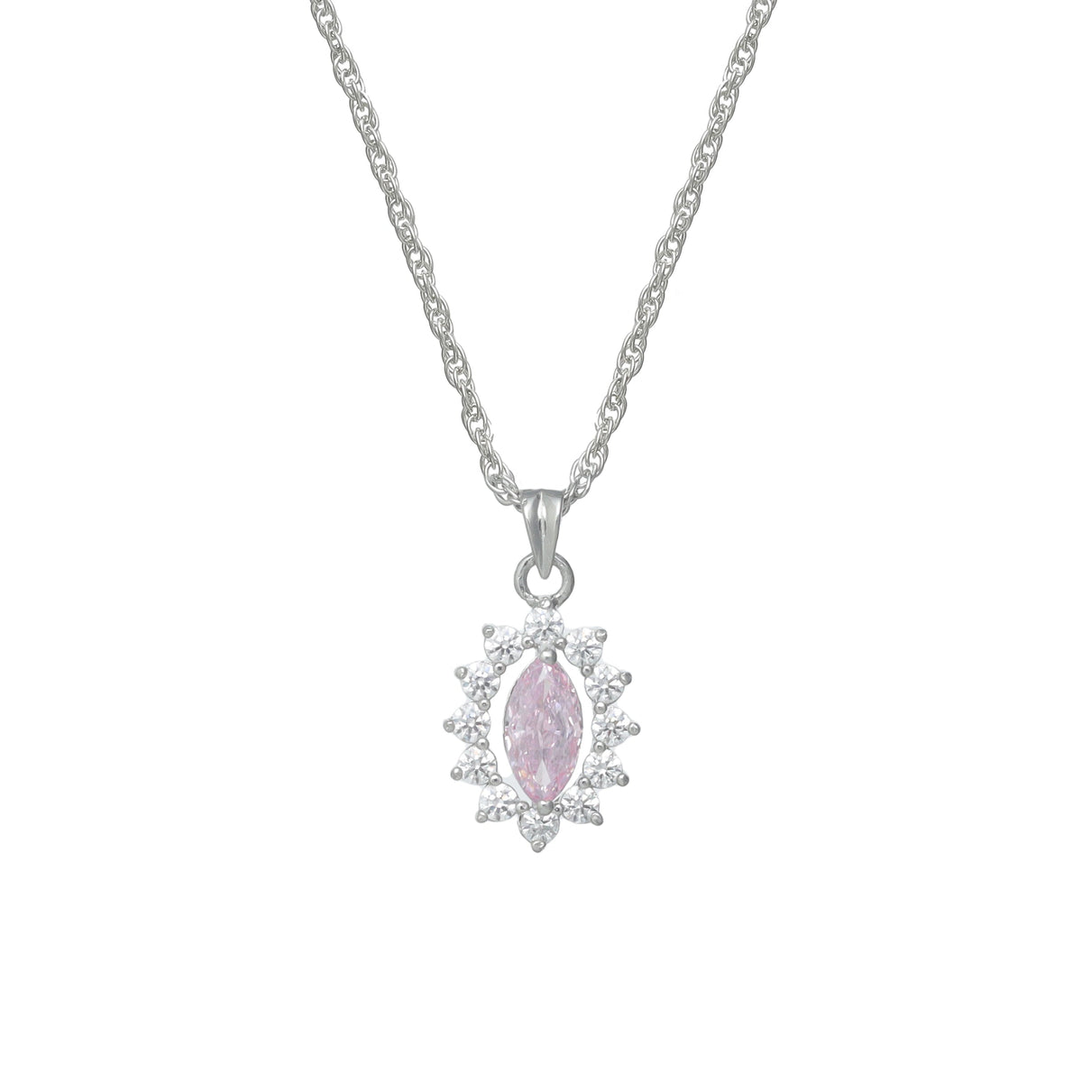 925 Silver Petal Halo Pink Pendant - 925 sterling silver pendant by Tassya Silver