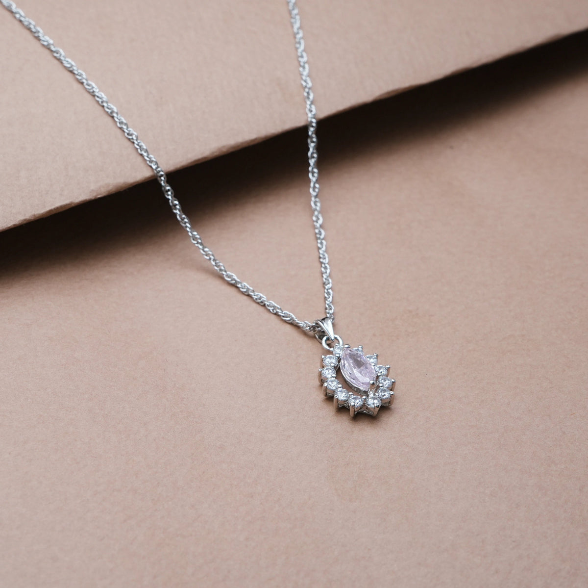 925 Silver Petal Halo Pink Pendant - 925 sterling silver pendant by Tassya Silver