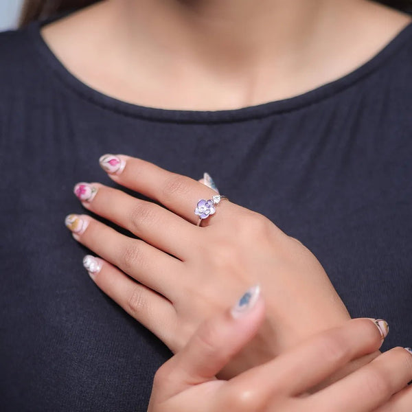 925 Silver Petal Whisper Floral Ring