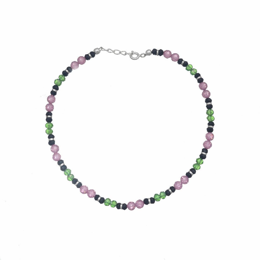 925 Silver Pink and Green Dream Anklet - 925 sterling silver anklet by Tassya Silver