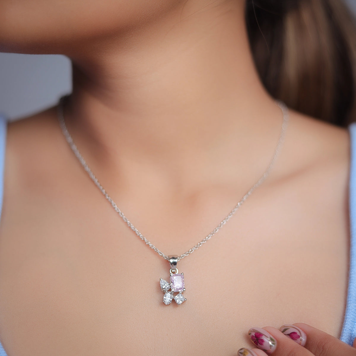 925 Silver Pink Blossom Pendant - 925 sterling silver pendant by Tassya Silver