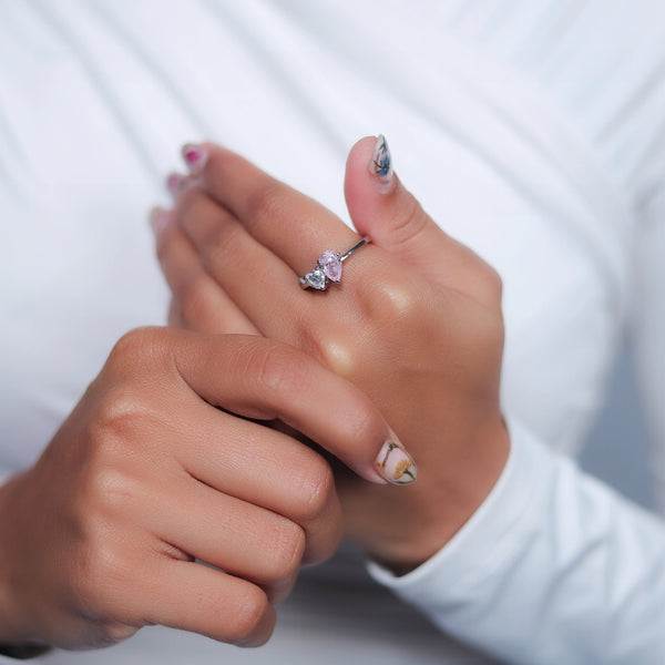 925 Silver Pink Drop Ring