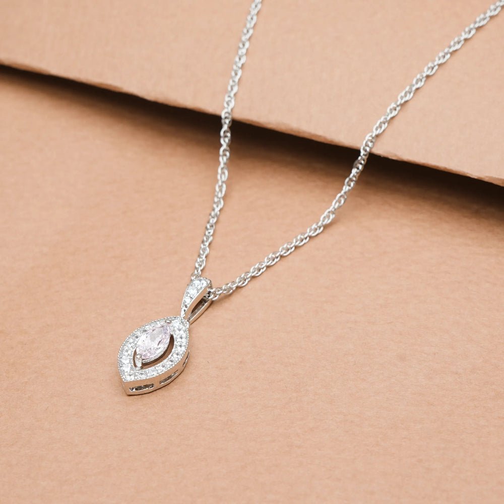 925 Silver Pink Marquise Drop Pendant - 925 sterling silver pendant by Tassya Silver