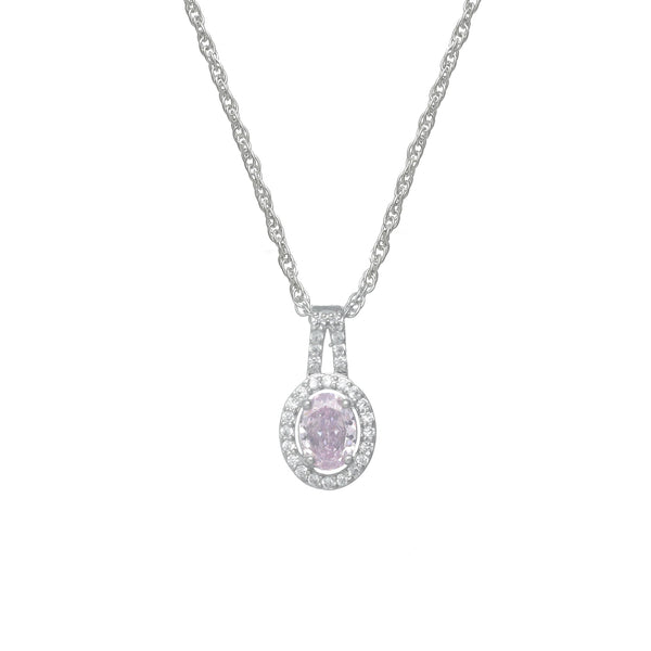 925 Silver Pink Oval Halo Pendant