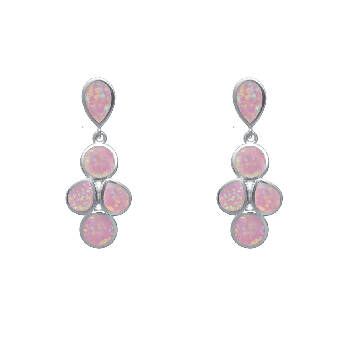 925 Silver Pink Pear & Round Opal Earrings - 925 sterling silver earrings by Tassya Silver