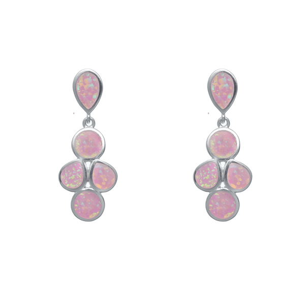 925 Silver Pink Pear & Round Opal Earrings