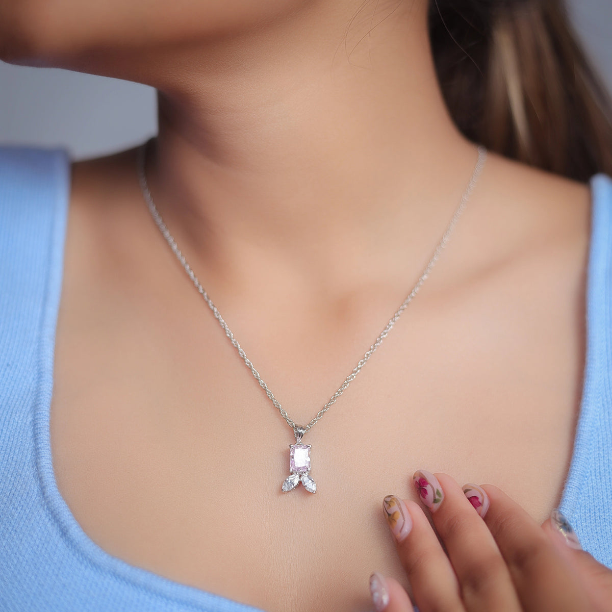 925 Silver Pink Petal Kiss Pendant - 925 sterling silver pendant by Tassya Silver