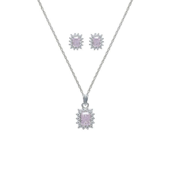 925 Silver Pink Radiant Cut Halo Set