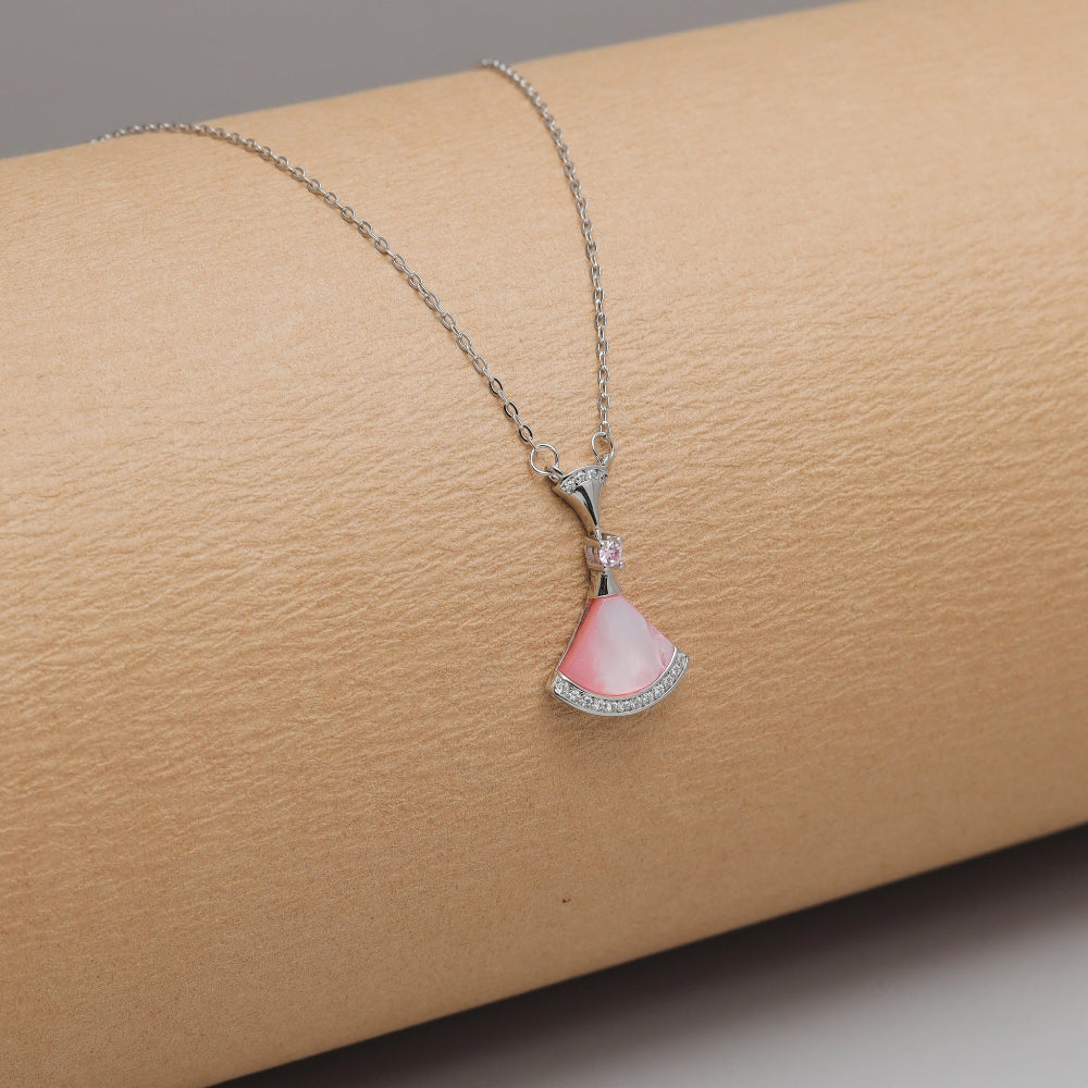 925 Silver Pink Shell Fan Pendant - 925 sterling silver pendant by Tassya Silver