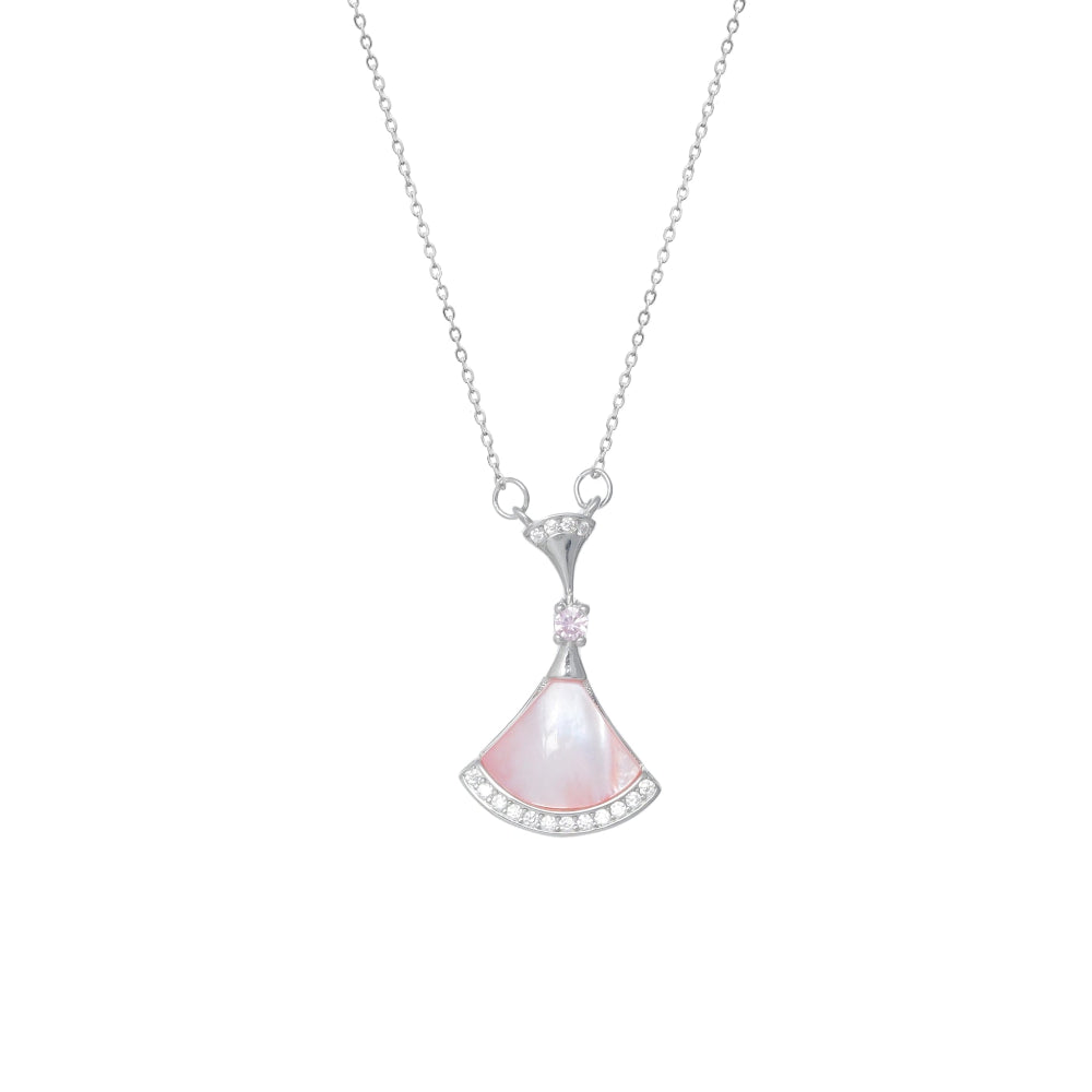925 Silver Pink Shell Fan Pendant - 925 sterling silver pendant by Tassya Silver