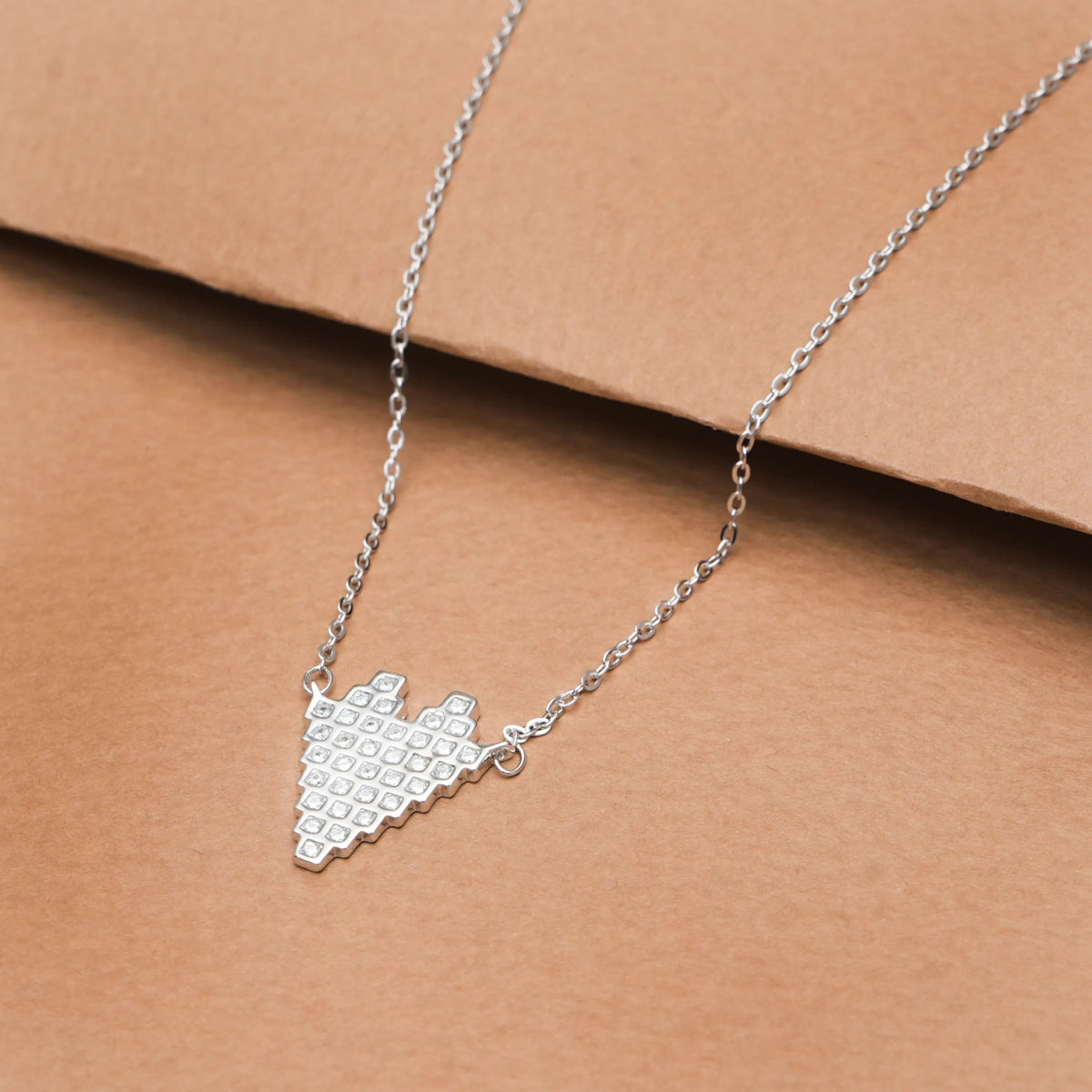 925 Silver Pixel Heart Pendant - 925 sterling silver pendant by Tassya Silver