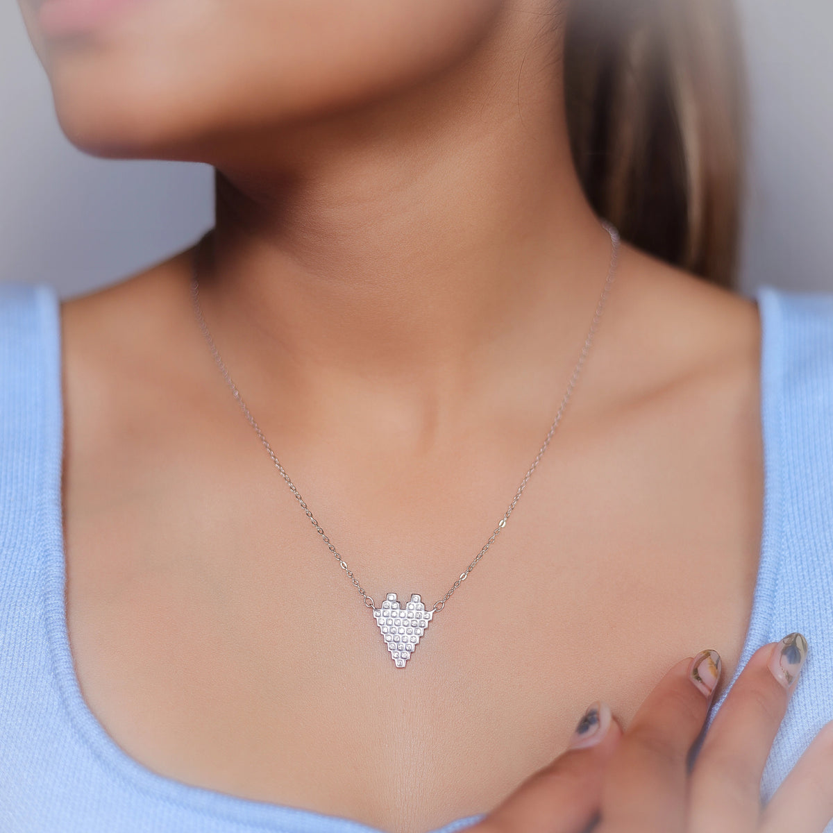 925 Silver Pixel Heart Pendant - 925 sterling silver pendant by Tassya Silver
