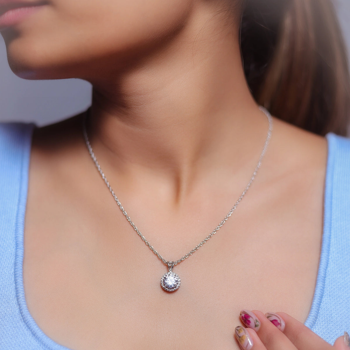 925 Silver Radiant Halo Pendant - 925 sterling silver pendant by Tassya Silver