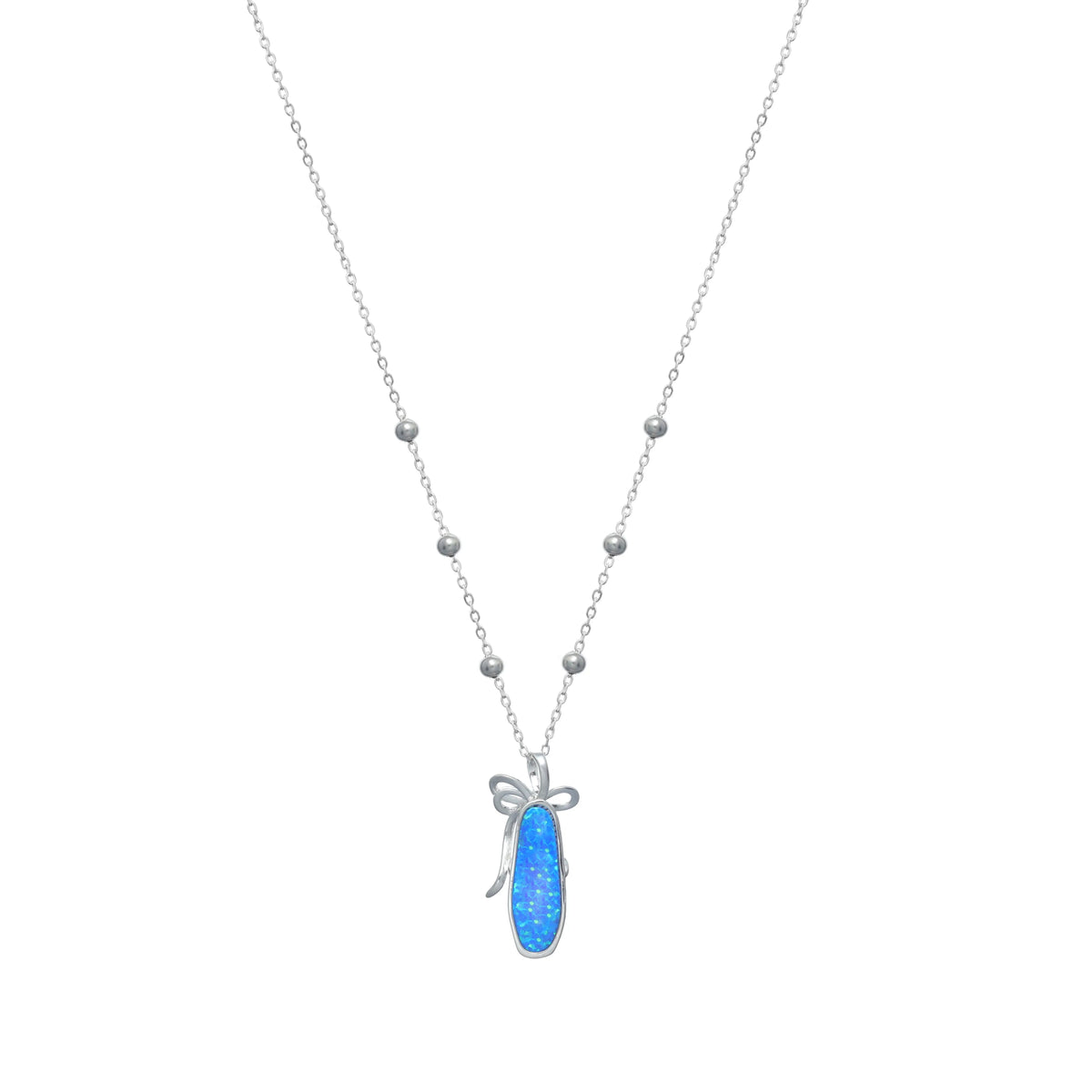 925 Silver Ribbon Opal Chain Pendant - 925 sterling silver pendant by Tassya Silver