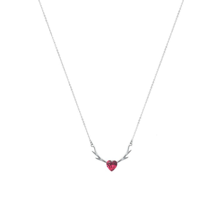 925 Silver Ruby Antler Heart Chain Pendant - 925 sterling silver pendant by Tassya Silver