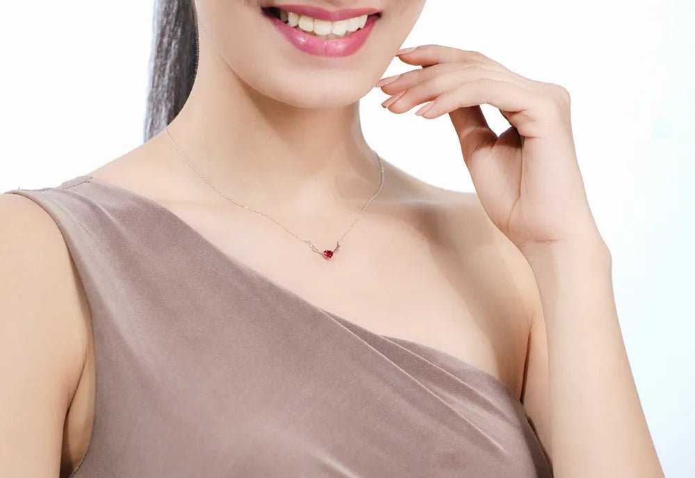 925 Silver Ruby Antler Heart Chain Pendant - 925 sterling silver pendant by Tassya Silver