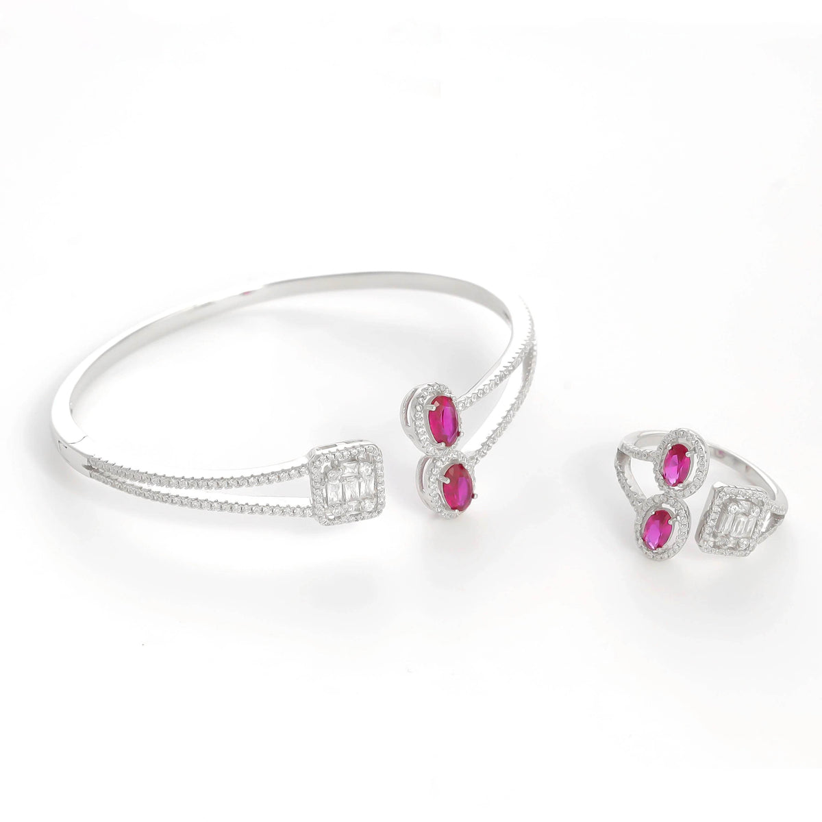 925 Silver Rubyellite Rhapsody Bracelet & Ring Set - 925 sterling silver bracelet by Tassya Silver