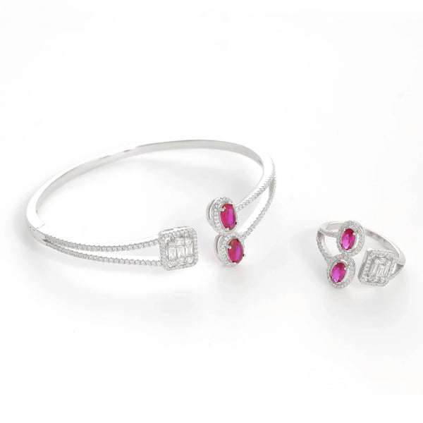 925 Silver Rubyellite Rhapsody Bracelet & Ring Set