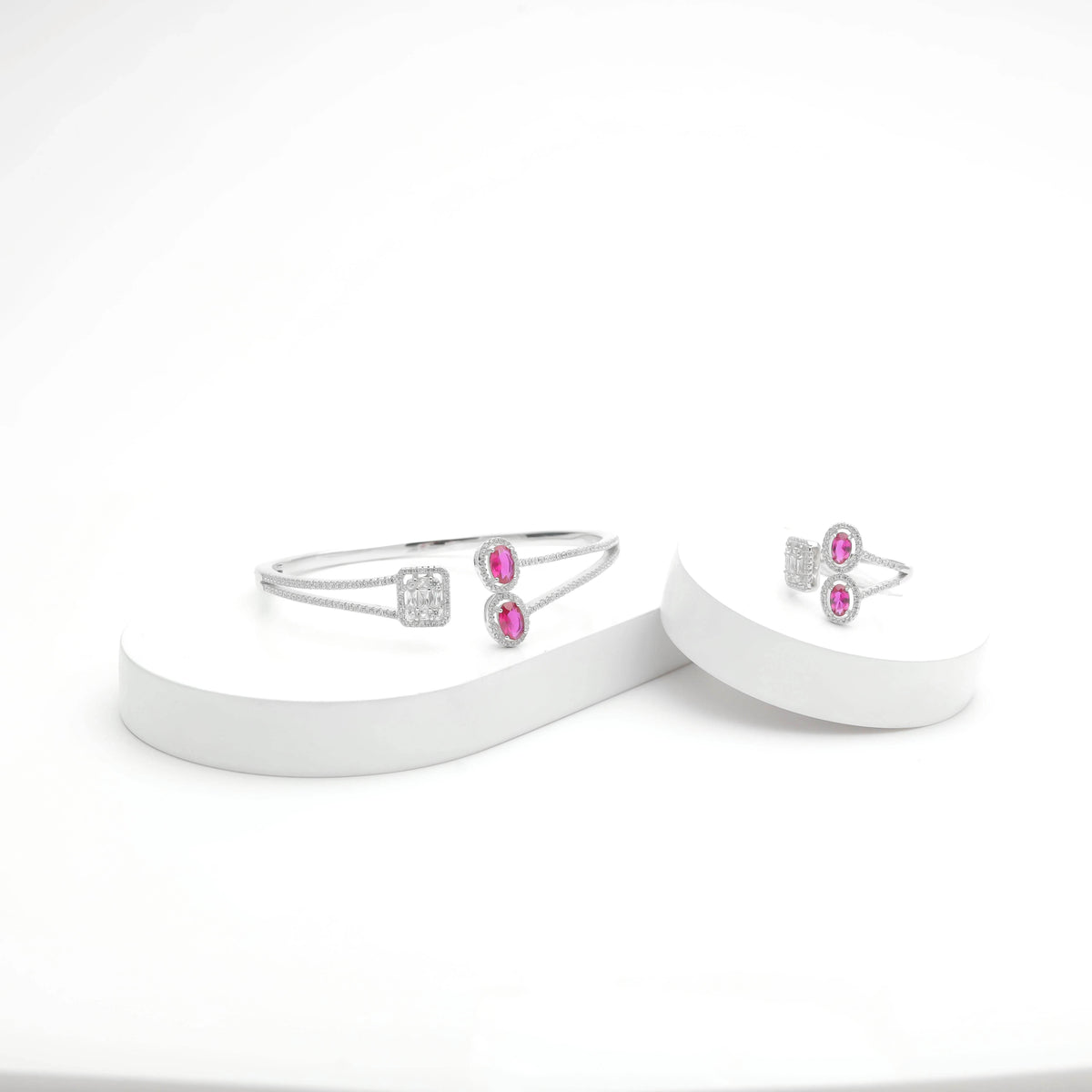 925 Silver Rubyellite Rhapsody Bracelet & Ring Set - 925 sterling silver bracelet by Tassya Silver