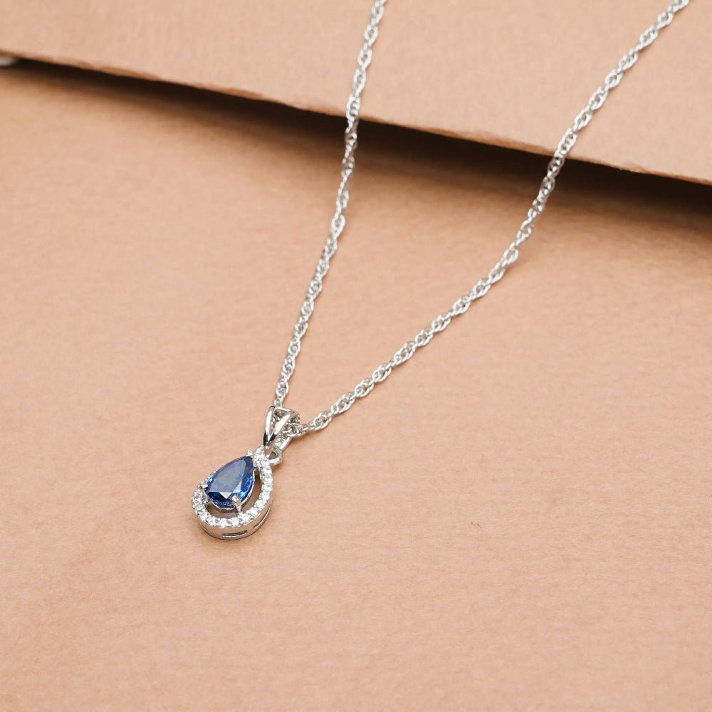 925 Silver Sapphire Drop Pendant - 925 sterling silver pendant by Tassya Silver