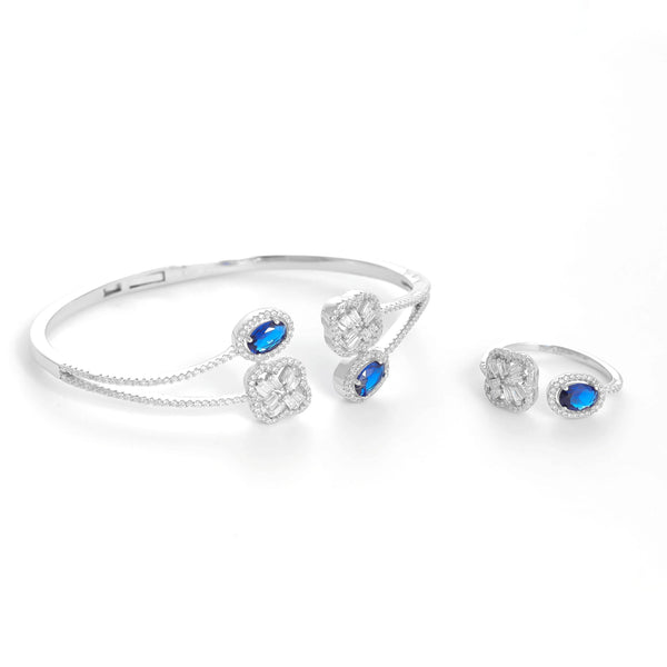 925 Silver Sapphire Symphony Diamond Bracelet & Ring Set
