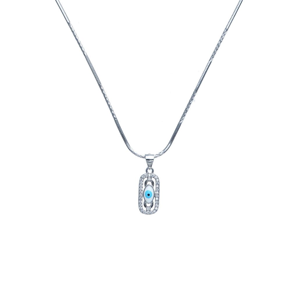 925 Silver Shield Evil Eye Chain Pendant - 925 sterling silver pendant by Tassya Silver