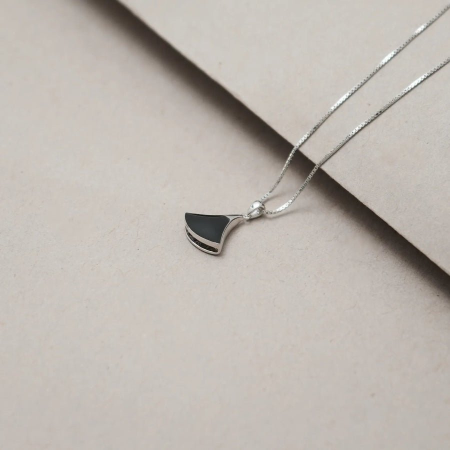925 Silver Sleek Fan Drop Chain Pendant - 925 sterling silver pendant by Tassya Silver