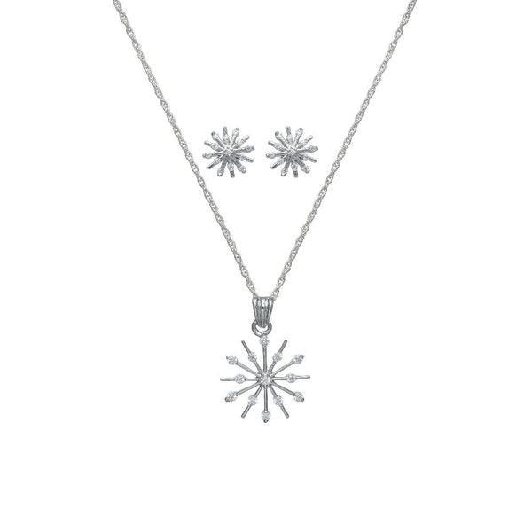 925 Silver Snowburst Pendant & Studs Set