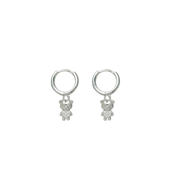 925 Sterling Silver Sparkle Bear Hoops for Women