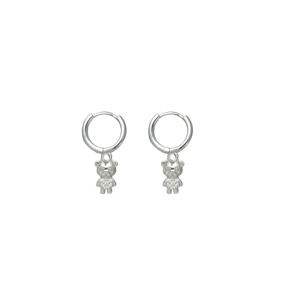 925 Sterling Silver Sparkle Bear Hoops for Women - 925 sterling silver earrings by Tassya Silver