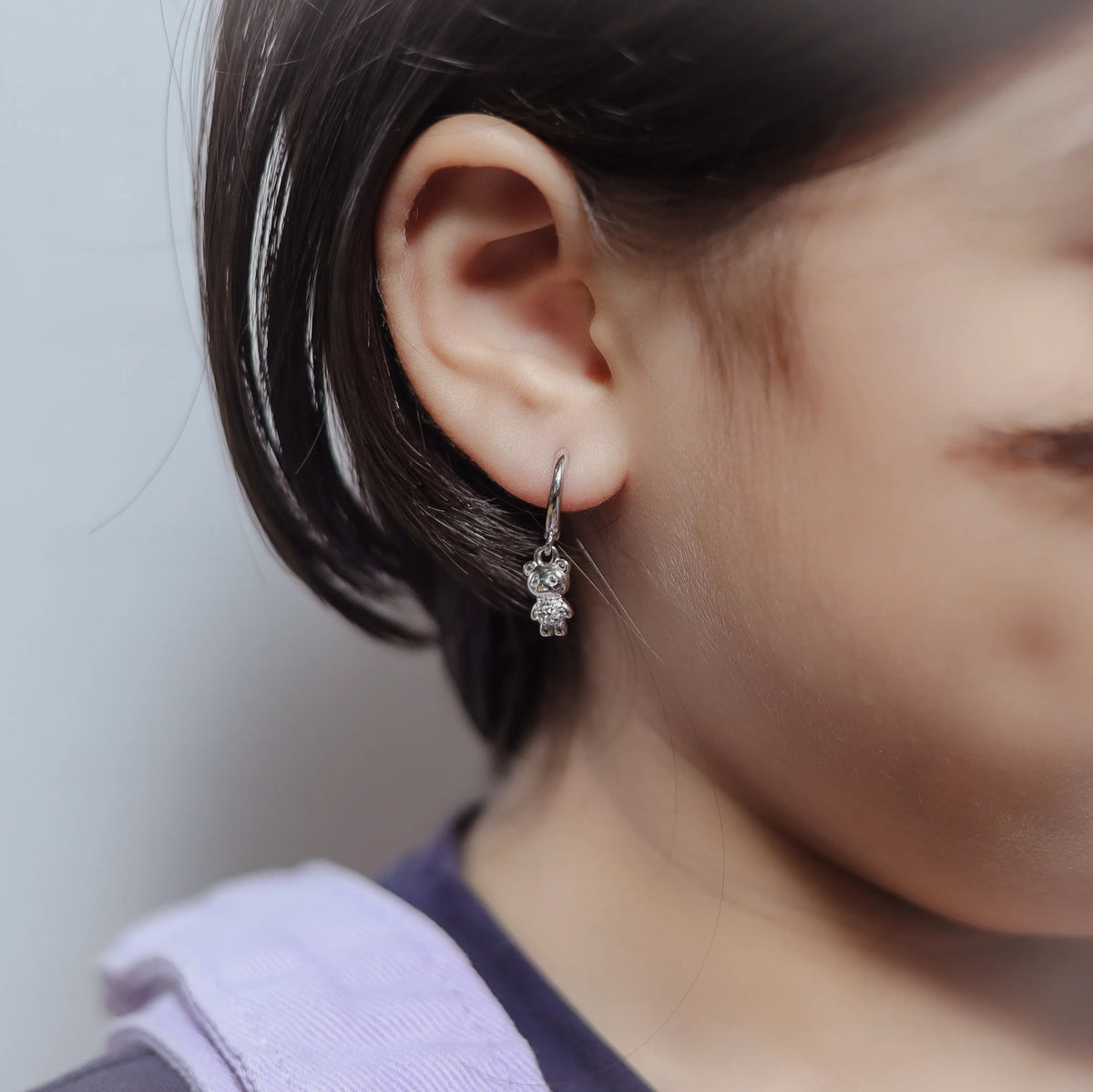 925 Sterling Silver Sparkle Bear Hoops for Women - 925 sterling silver earrings by Tassya Silver