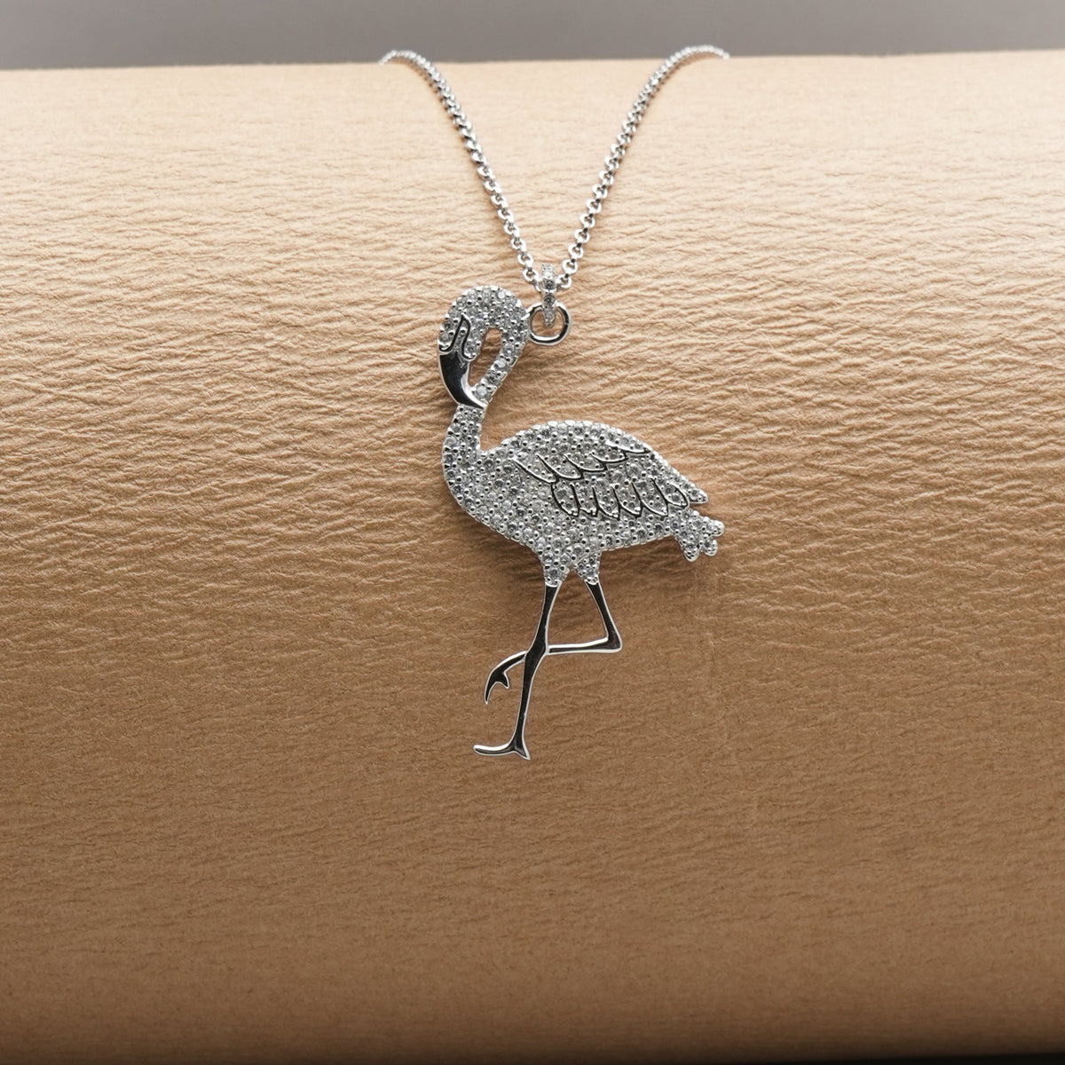 925 Silver Sparkling Flamingo Pendant - 925 sterling silver pendant by Tassya Silver