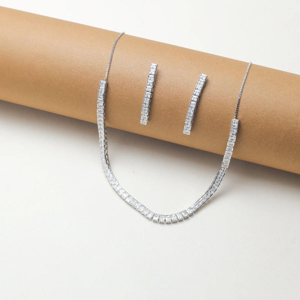 925 Sterling Silver silver square necklace set for Women