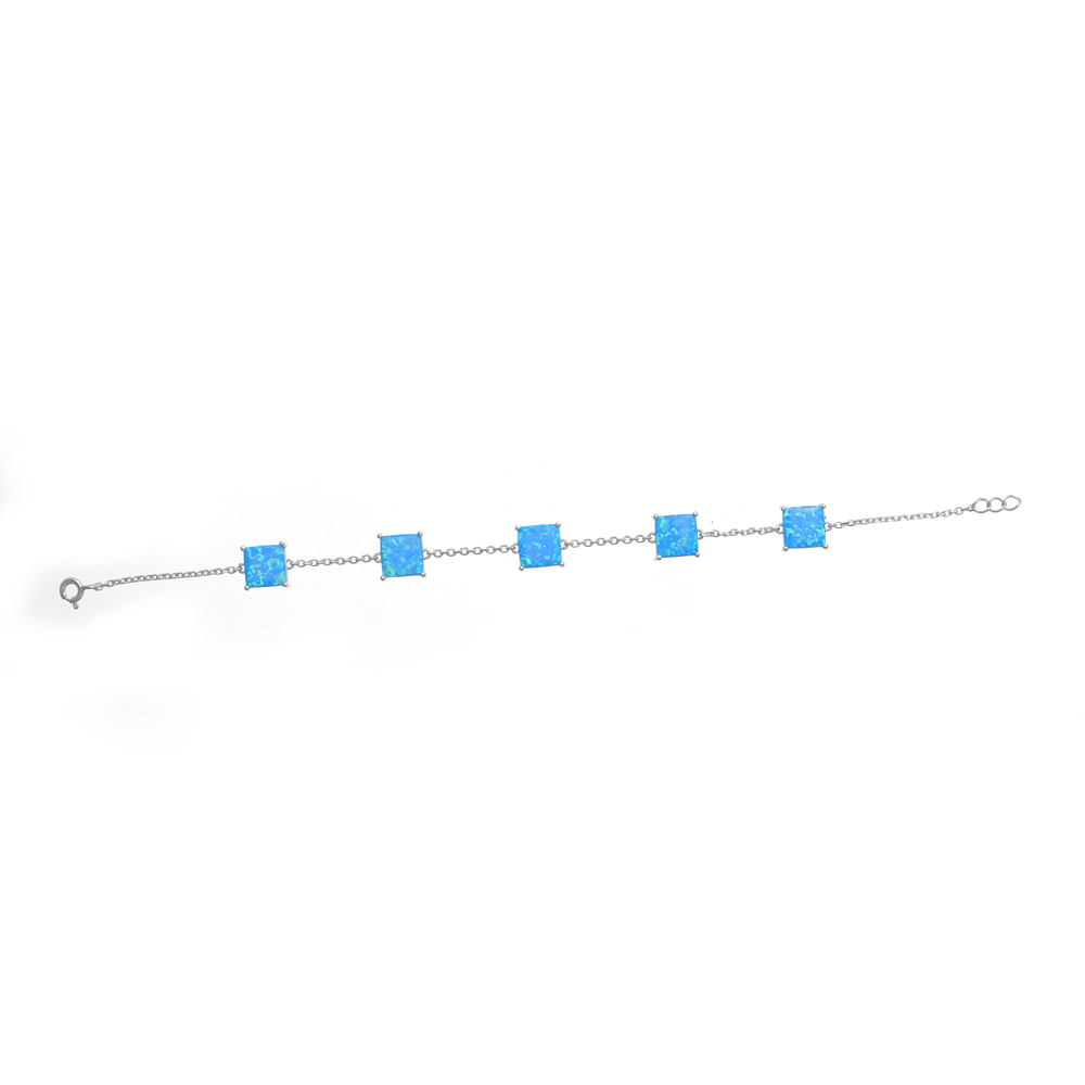 925 Silver Squared Link Opal Bracelet - 925 sterling silver bracelet by Tassya Silver