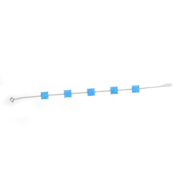 925 Silver Squared Link Opal Bracelet