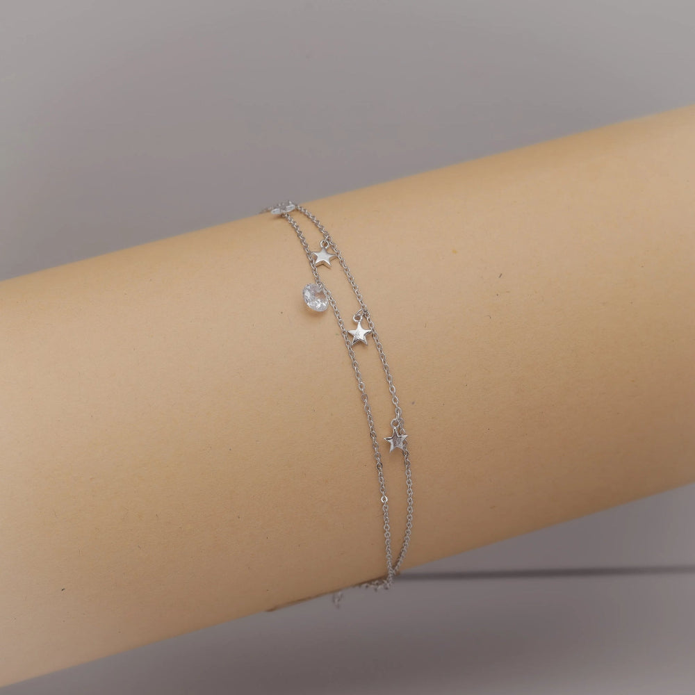 925 Silver Starlit Charm Bracelet - 925 sterling silver bracelet by Tassya Silver