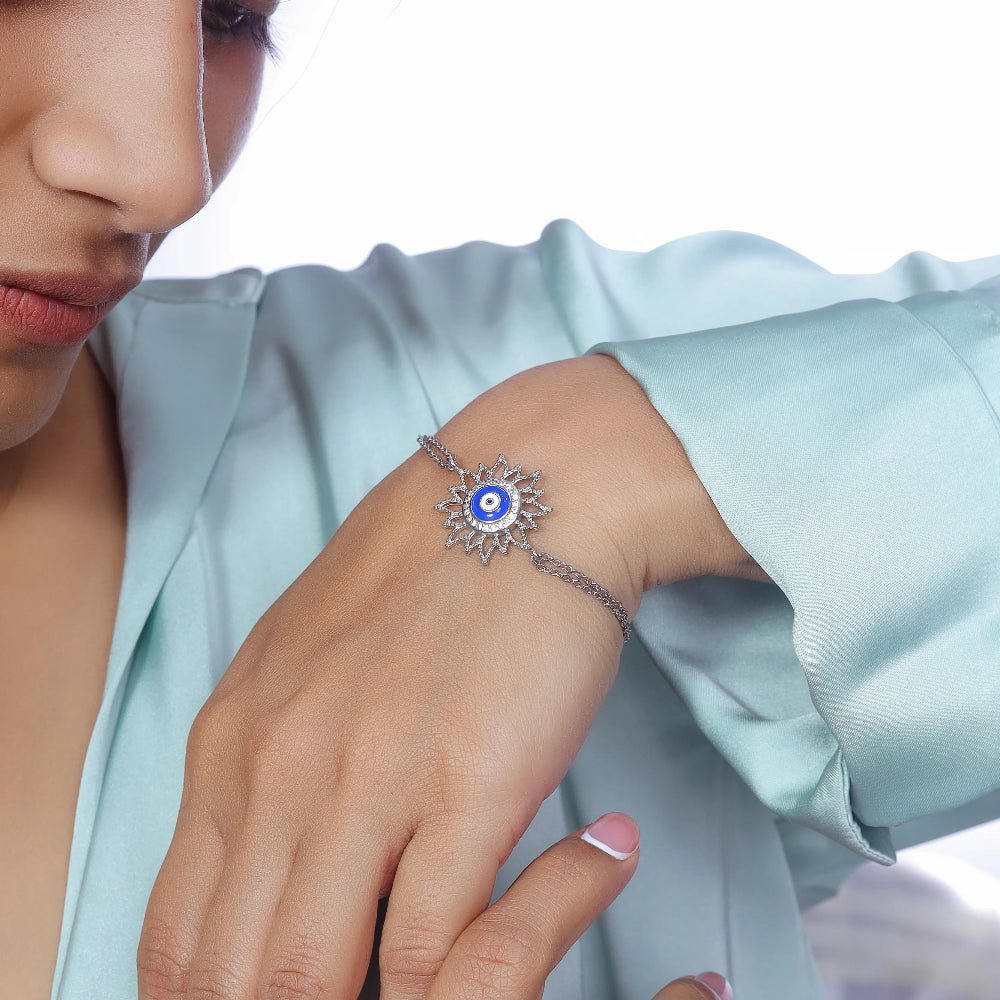 925 Silver Sunbeam Evil Eye Bracelet - 925 sterling silver bracelet by Tassya Silver