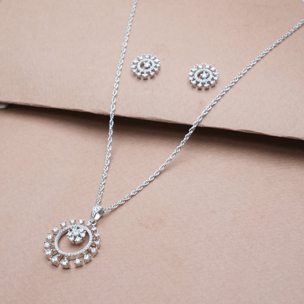 925 Silver Sunflare Radiance Pendant & Studs Set - 925 sterling silver earrings by Tassya Silver